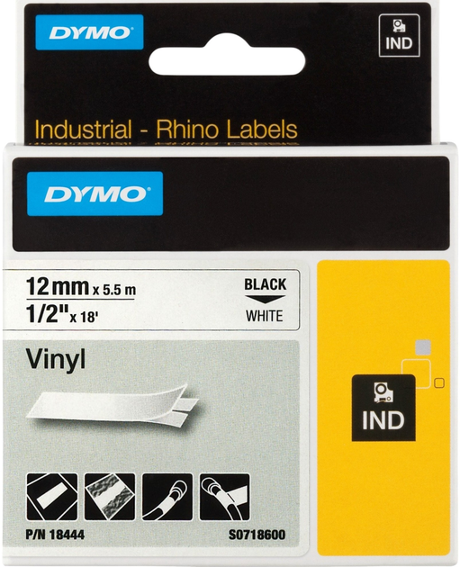 Стрічка для етикеток Dymo Rhino Ind Original вініл 12 мм x 5.5 м (0071701184443) - зображення 1