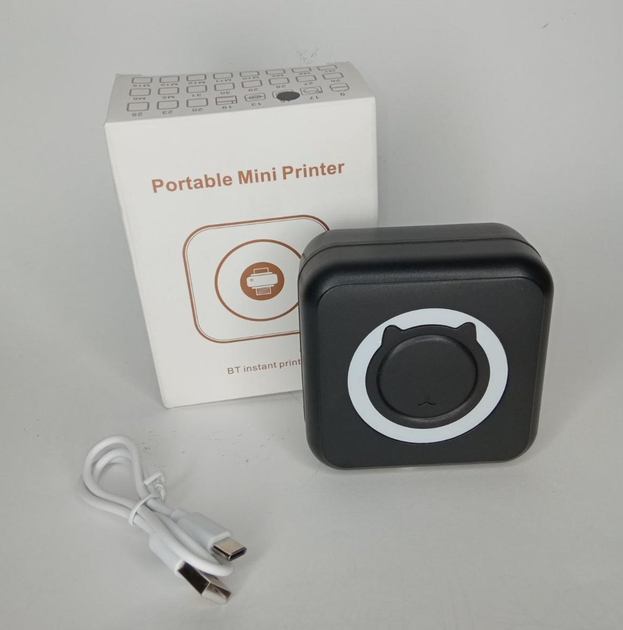 Портативный термопринтер Mini Printer C15 для печати со смартфона без заправки чернил Черный - изображение 2