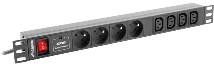 Мережевий фільтр Lanberg Rack 19" 1U 16A PDU PRO 8 розеток 2 м Black (PDU-04E04I-0200-BK) - зображення 1