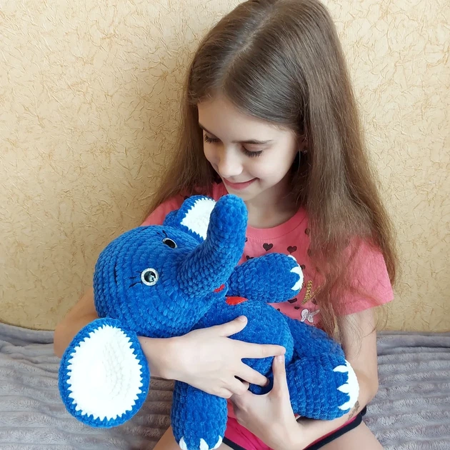 М'яка іграшка handmade Слоник 40 см синій в'язаний гачком амігурумі - зображення 2