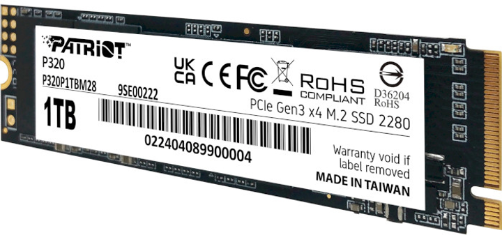 Накопичувач SSD Patriot P320 1TB NVMe M.2 2280 PCIe 3.0 x4 3D NAND (TLC) (P320P1TBM28) - зображення 3