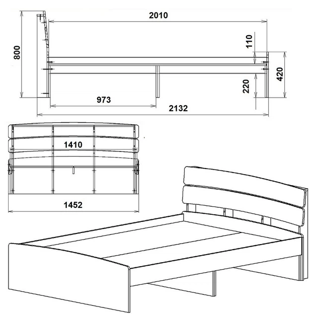 Ліжко Модерн 140x200 Компаніт венге-комбі - изображение 2