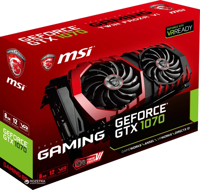 Видеокарта MSI PCI-Ex GeForce GTX 1070 Gaming 8GB GDDR5 (256bit