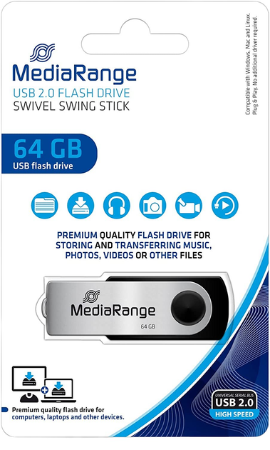 Pendrive USB MediaRange MR912 64GB USB 2.0 Black/Silver (4260283112258) - obraz 3