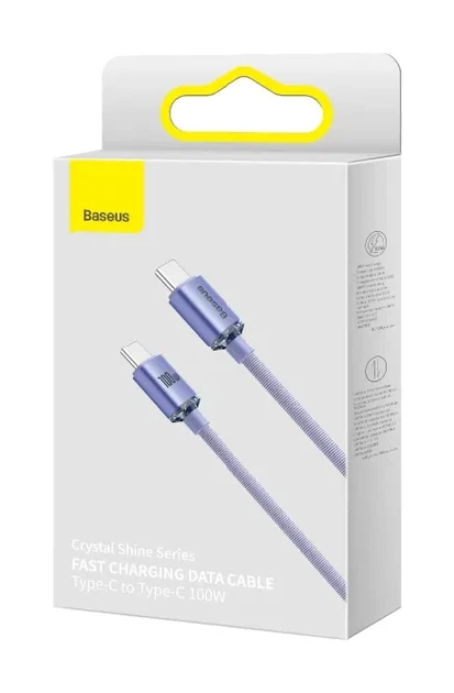 Кабель Baseus Crystal Shine Series Type-C to Type-C 100W 1.2m purple - зображення 3