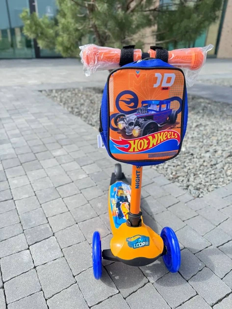 Дитячий самокат 3-х колісний Hot Wheels колеса з підсвічуванням помаранчевий - зображення 2