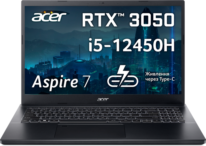 Ноутбук Acer Aspire 7 A715-76G-560W (NH.QMMEU.002) Charcoal Black / 15.6" IPS Full HD / Intel Core i5-12450H / RAM 16 ГБ / SSD 512 ГБ / nVidia GeForce RTX 3050, 4 ГБ / Подсветка клавиатуры - изображение 2
