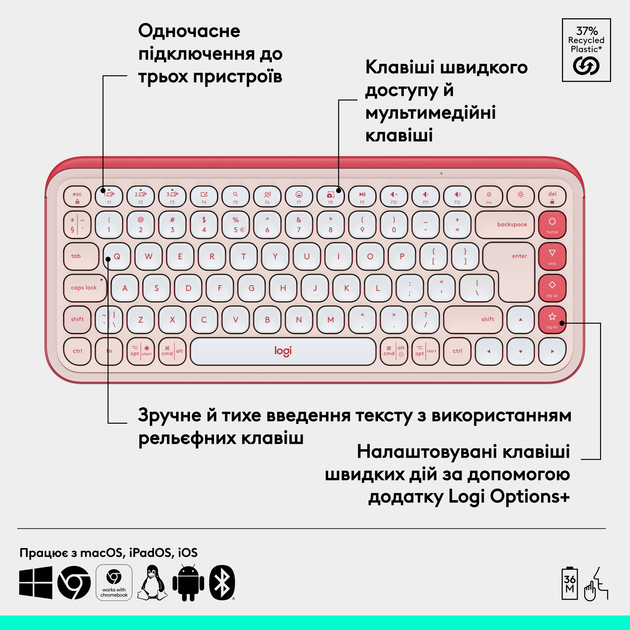 Клавиатура беспроводная Logitech POP Icon Keys Wireless Rose (920-013073) - изображение 6