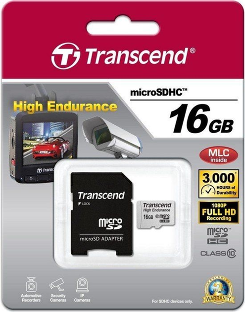 Карта памяти Transcend microSDHC 16GB Class 10 High Endurance + SD адаптер (TS16GUSDHC10V) - изображение 2