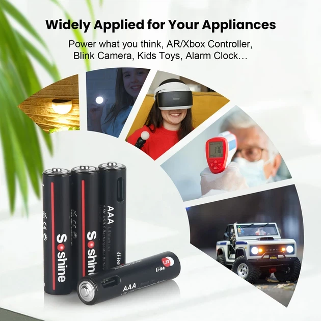 Аккумуляторы AAА -4 штуки, Li-Ion Soshine на 1.5V- 1100 mWh, зарядка USB-C - изображение 3
