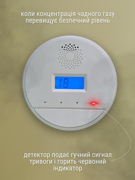 Датчик детектор чадного угарного газу і диму індикатор сигналізатор витоку газовий на батарейках бездротовий побутовий автономний Hechpro ТБAL-ARM + подарунок батарейки - Фото 5 Датчик детектор чадного угарного газу і диму індикатор сигналізатор витоку газовий на батарейках бездротовий побутовий автономний Hechpro ТБAL-ARM + подарунок батарейки - зображення 5