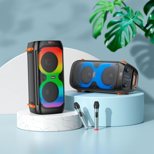 Портативная колонка-караоке Hoco BS53 Manhattan (Беспроводная, 40 Вт, AUX, Bluetooth, TF карта (MicroSD), USB, 2 микрофона) - Черный - изображение 6