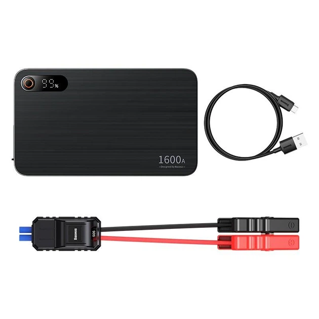 Пусковое устройство (бустер) для авто Baseus Super Energy Pro 1600A ( 16000mAh, USB, Type-C, быстрая зарядка, LED-дисплей, фонарь, повербанк) - Черный - изображение 6
