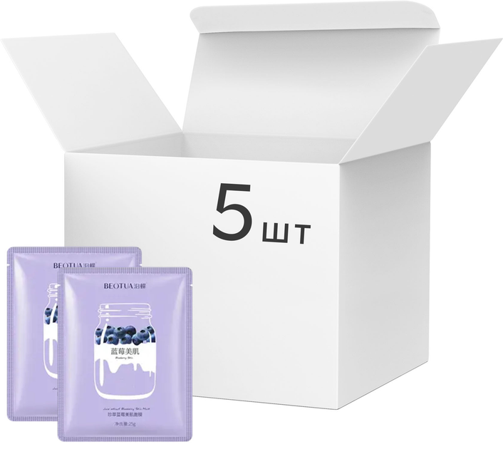 Упаковка тканевых масок BEOTUA Blueberry Skin Mask Антибактериальная с экстрактом черники 25 г х 5 шт (6941349303565) - изображение 1