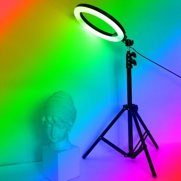 Кільцева LED лампа RGB 36 см 30 ВТ та штатив 0.5 метра - Фото 10 Кільцева LED лампа RGB 36 см 30 ВТ та штатив 0.5 метра - зображення 10