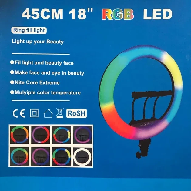 Кольцевая LED лампа RGB Ring Fill Light 45 см и штатив 2.1 метра - Фото 12 Кольцевая LED лампа RGB Ring Fill Light 45 см и штатив 2.1 метра - изображение 12