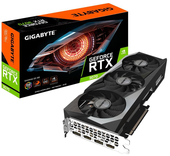 Відеокарта Gigabyte GeForce RTX 3070 GAMING OC 8G, 256-bit, HDMI 2.1/DP, 8GB GDDR6, Ampere, DirectX 12 Ultimate, WINDFORCE 3X Cooling, OC Graphics Card (RTX 3070 GAMING OC 8G) - зображення 1