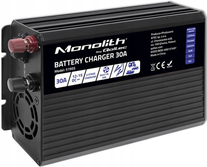 Зарядний пристрій для акумуляторів LiFePO4 AGM GEL SLA 30A 12V Qoltec - зображення 3