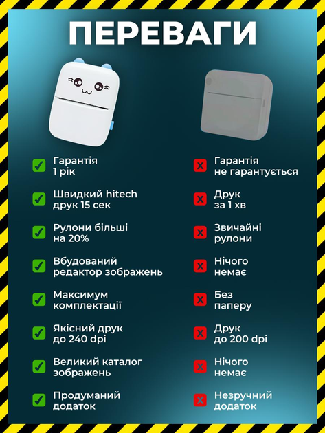 Міні принтер для детей дитячий термопринтер портативний бездротовий для термодруку фото наклейок етикеток телефону мініпринтери 22в1 - зображення 3