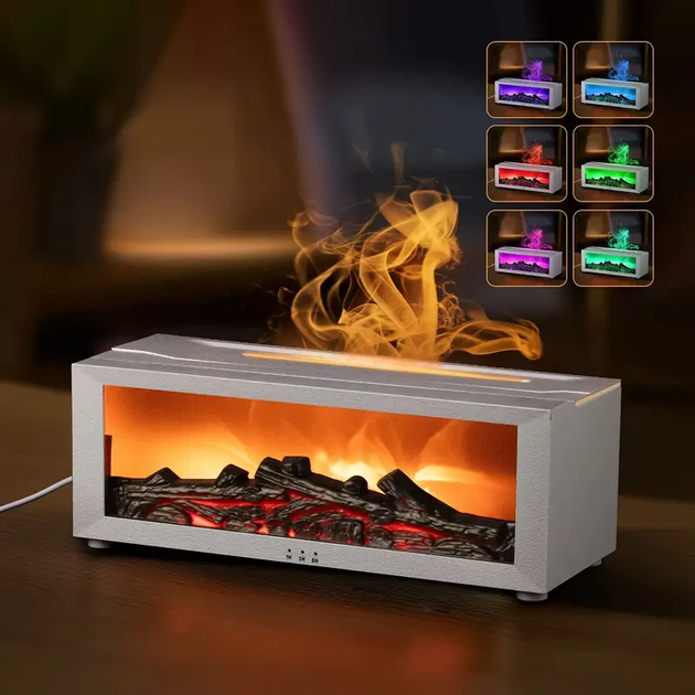 Аромадиффузор увлажнитель воздуха Камин с имитацией пламени с подсветкой RGB и пультом управления белый - изображение 2