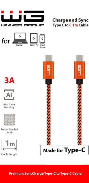 Kabel Winner Group USB Type-C - USB Type-C 1 m Orange-Black (8591194105937) - obraz 2