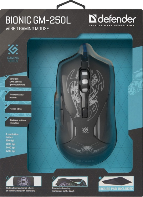 Mysz gamingowa przewodowa DEFENDER Bionic GM-250L USB Czarna (52250) - obraz 11