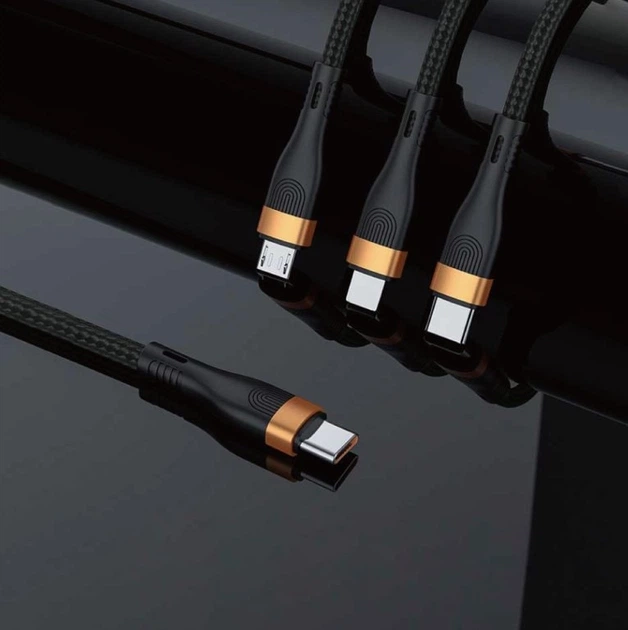 Kabel Winner Group USB Type-C - USB Type-C + Lighting + Micro-USB 100 W 1.5 m Black (8591194117107) - obraz 4