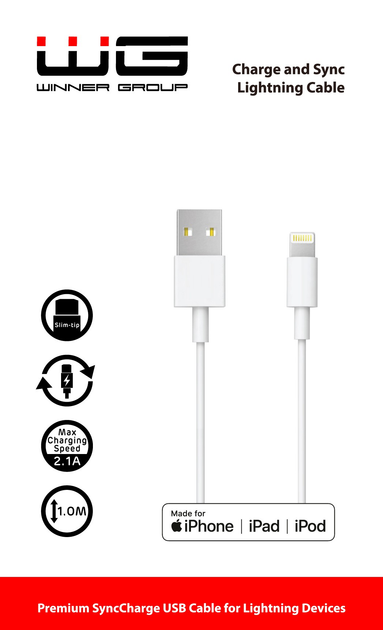 Кабель Winner Group USB Type-A - Lighting 1 м White (9071172084144) - зображення 2