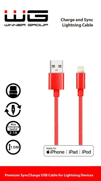 Кабель Winner Group USB Type-A - Lighting 1 м Red (8591194092503) - зображення 2