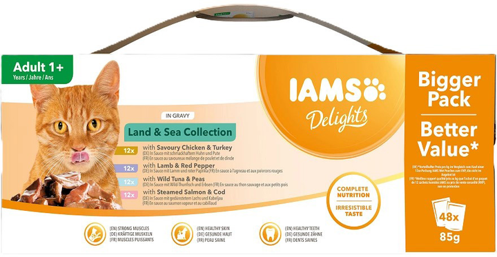 Karma mokra dla kotów Iams Delights Land Sea Collection mięsne i rybne smaki w sosie 48 szt x 85 g (8710255100449) - obraz 1