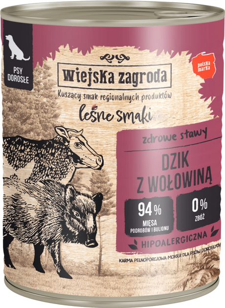 Karma mokra dla psów Wiejska Zagroda Leśne Smaki dzik z wołowiną 800 g (5905342293972) - obraz 1