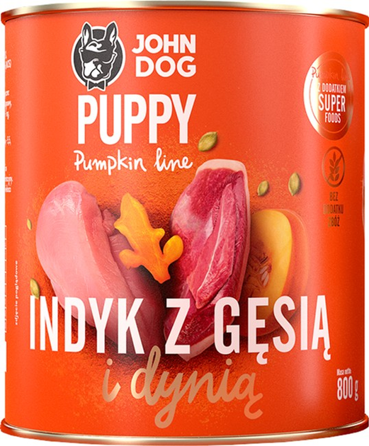 Karma mokra dla szczeniąt John Dog Pumpkin Line indyk i gęś z dynią 800 g (5903769000791) - obraz 1