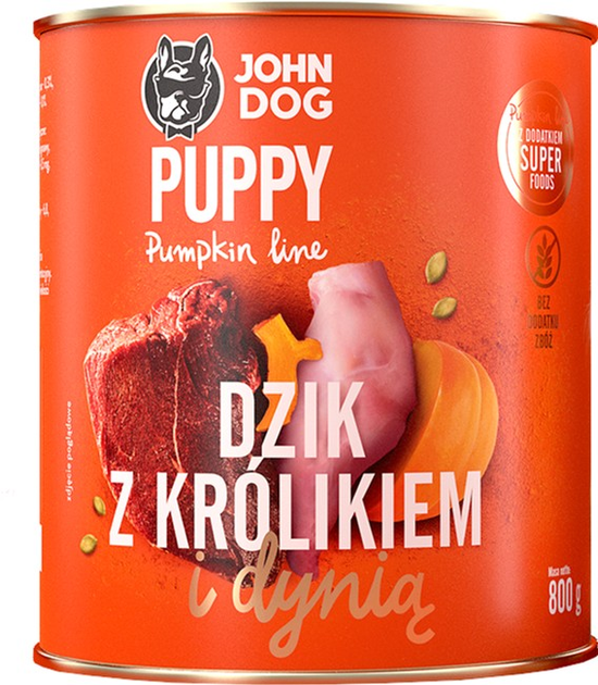 Karma mokra dla szczeniąt John Dog dzik z królikiem i dynią 800 g (5903769000784) - obraz 1