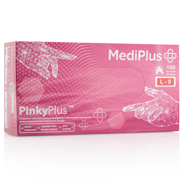 Рукавички нітрилові MEDIPLUS PinkyPlus PINK неопудрені, розмір L, 100 шт - зображення 1