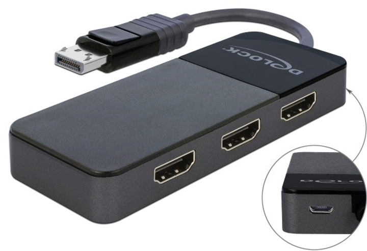 Xаб Delock DisplayPort 1.4 Splitter 1 x DisplayPort to 3 x HDMI MST (4043619877706) - зображення 1