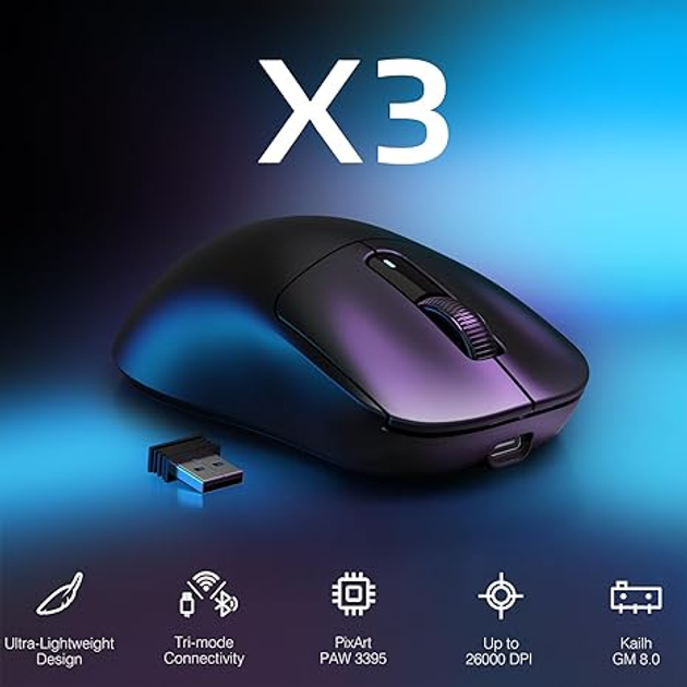 Мышь беспроводная ATTACK SHARK X3 Black PAW3395 - изображение 3