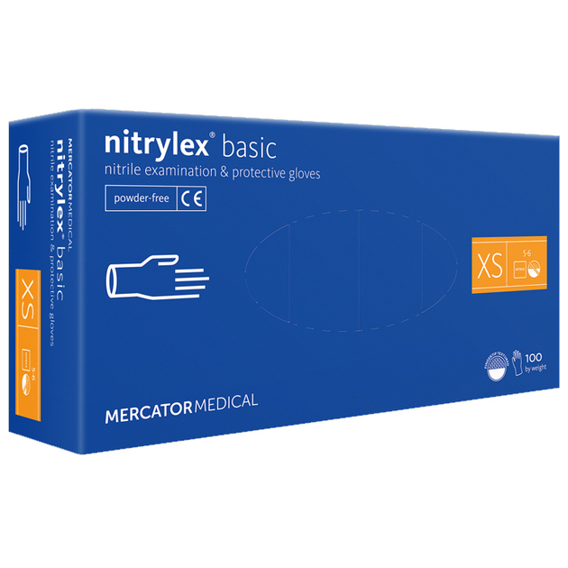 Рукавички нітрилові MERCATOR Nitrylex Basic BLUE неопудрені, розмір XS, 100 шт - зображення 1