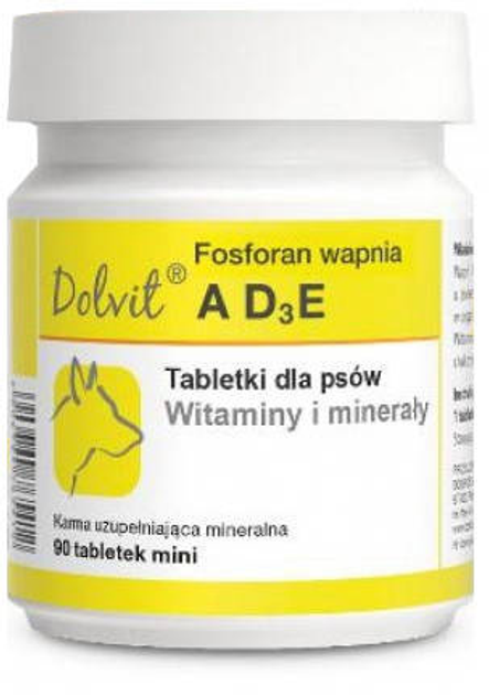 Witaminy dla psów Dolfos Dolvit Fosforan Wapnia A D3 E 90 tabletek (5902232645415) - obraz 1