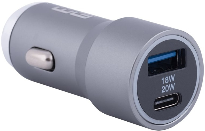 Автомобільний зарядний пристрій Winner Group 1 x USB-C 20 Вт + 1 x USB-A 18 Вт + кабель USB-C Silver (8591194115363) - зображення 1