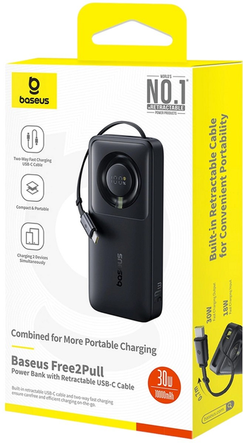 Powerbank Baseus Free2Pull USB-C 10000 mAh 30 W Black (P10073701123) - obraz 9