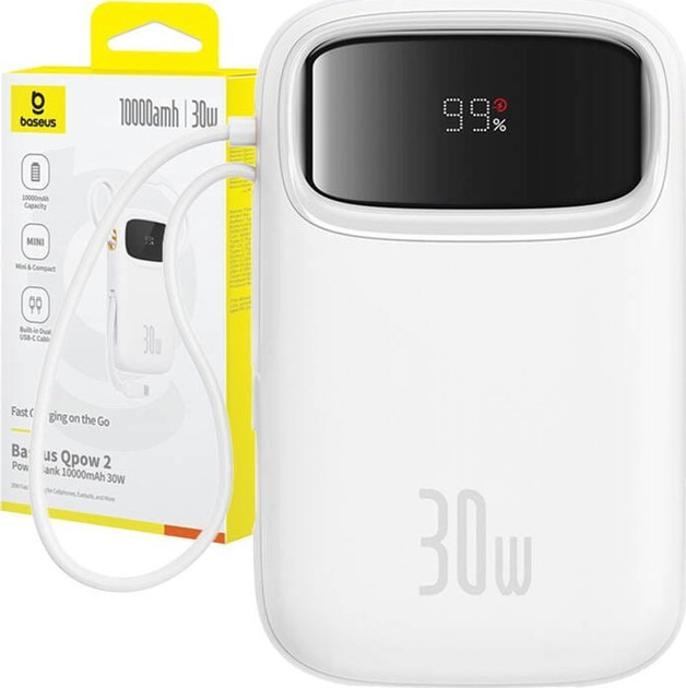 Powerbank Baseus Qpow 2 USB-C 10000 mAh 30 W White (P10055008213) - obraz 9