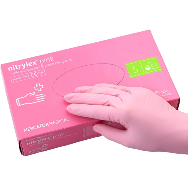 Перчатки нитриловые Mercator Nitrylex PINK неопудренные, размер S, 100 шт - изображение 2