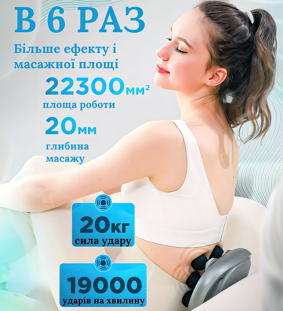 Професійний високочастотний перкусійний вібро масажер Massage Gun TosWa для масажу всього тіла 6 головок | Ручний вібромасажер акумуляторний 9 режимів 20 швидкостей для м'язів та релаксації тіла - зображення 5