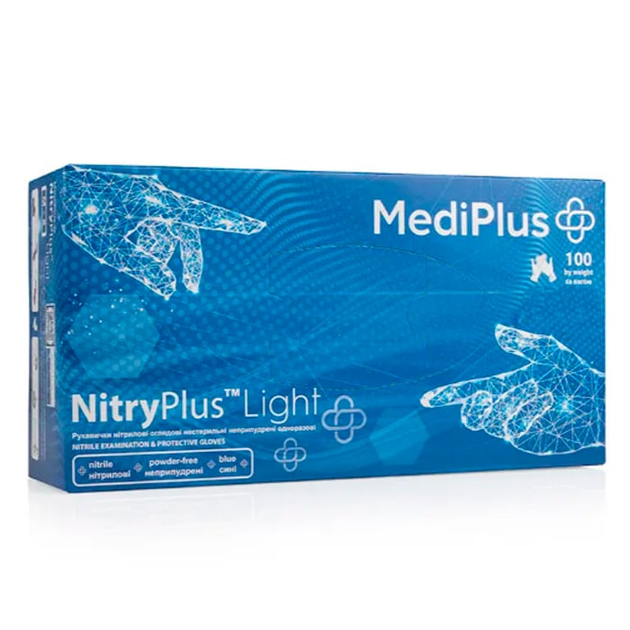 Рукавички нітрилові MEDIPLUS NitryPlus Light BLUE неопудрені, розмір М, 100 шт - зображення 1