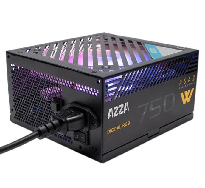 Блок живлення 750 Вт, AZZA, Black, 80+ Bronze, 12 см, ARGB підсвічування, 2xMolex / 5xSATA / 4x6+2-pin / 1x20+4-pin / 2x4+4-pin, захист UVP/OVP/OPP/OCP/SCP (PSAZ-750W ARGB) - изображение 1