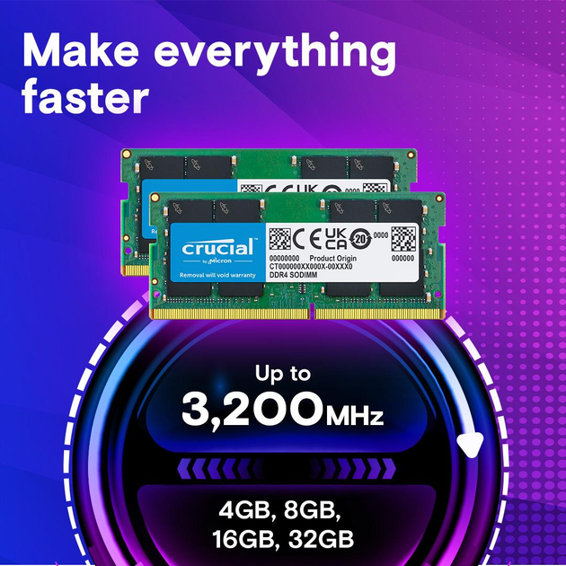Память для ноутбуків Crucial 64GB Kit (2x32GB) DDR4 3200MHz CL22 SO-DIMM (or 2933MHz or 2666MHz) (CT2K32G4SFD832A) - изображение 7