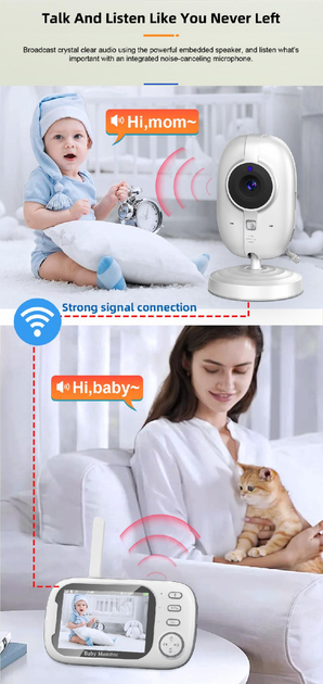 Видеоняня Baby Monitor ABM600 +гибкий держатель , датчик звука, беспроводная радионяня с портативным дисплеем и измерением температуры - изображение 14
