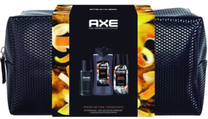 Zestaw kosmetyków pielęgnacyjnych Axe Trio Czarna Wanilia Dezodorant w sprayu 150 ml + Żel pod prysznic i do kąpieli 300 ml + Woda po goleniu 100 ml + Kosmetyczka (8720181585531) - obraz 1