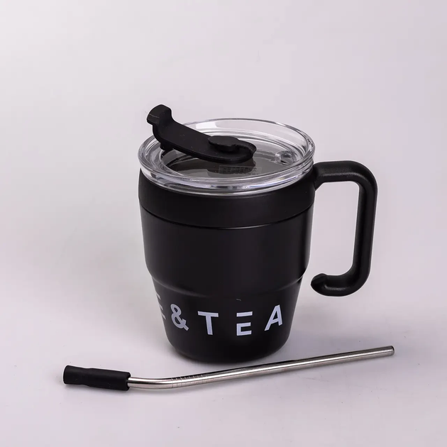 Термочашка Coffee & Tea с трубочкой, чёрная, Аксессуар для напитков, Сохраняет тепло и холод - изображение 2