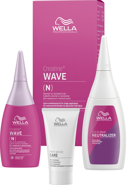 Zestaw do trwałej ondulacji włosów normalnych Wella Professionals Creatine+ Wave Lotion 75 ml + Płyn utrwalający 100 ml + Krem pielęgnacyjny przed trwałą ondulacją 30 ml (8005610438573) - obraz 1